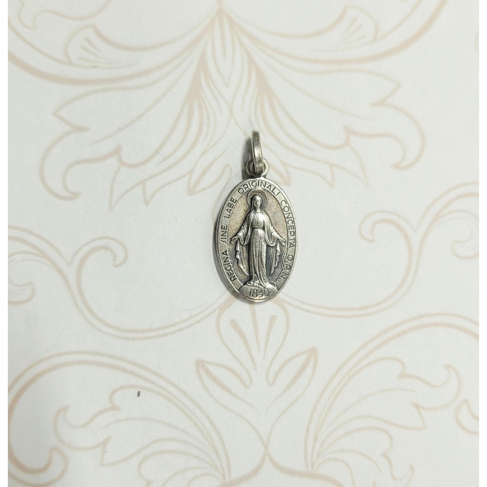 Vintage European 800 Silver Miraculous Medal Virgin Mary Religious Pendant